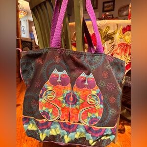 Colorful Cat Print Tote Bag in Purple